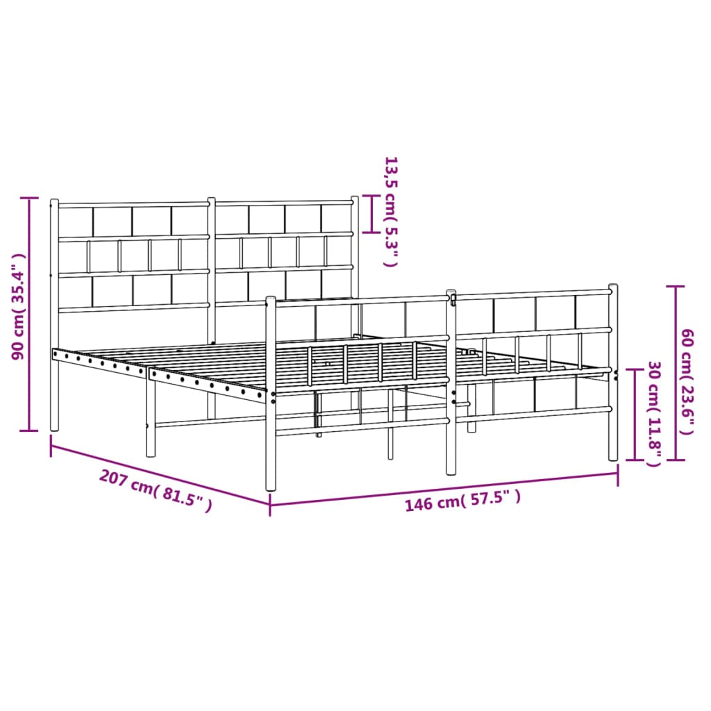 vidaXL Sengeramme i metall med hode- og fotgavl hvit 140x200 cm