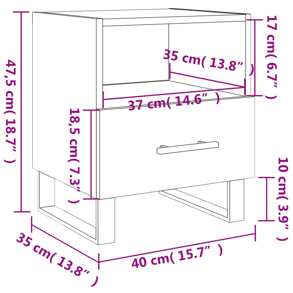 vidaXL Nattbord 2 stk hvit 40x35x47,5 cm konstruert tre