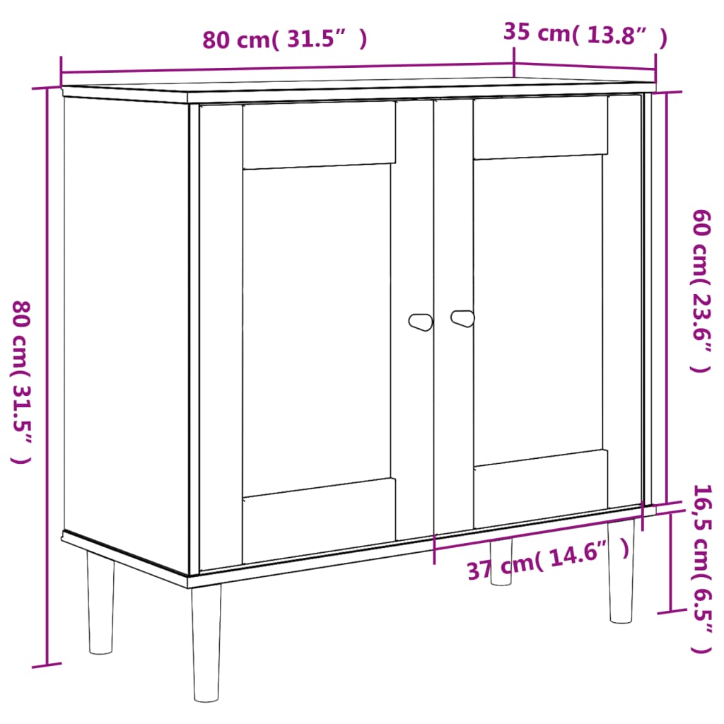 vidaXL Skjenk SENJA rotting utseende svart 80x35x80 cm heltre furu