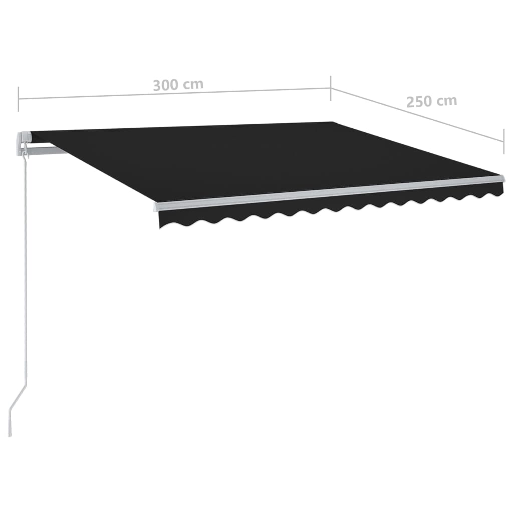 vidaXL Manuell uttrekkbar markise med LED 300x250 cm antrasitt