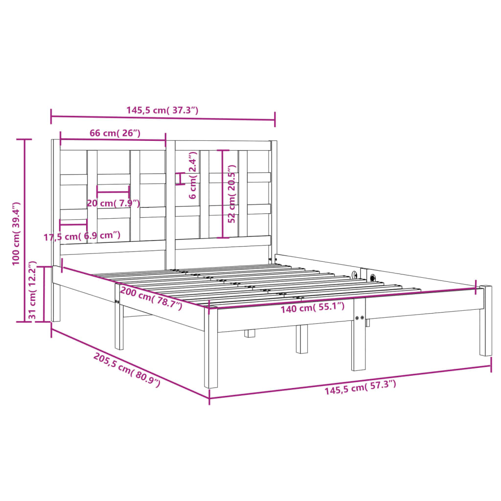 vidaXL Sengeramme heltre 140x200 cm