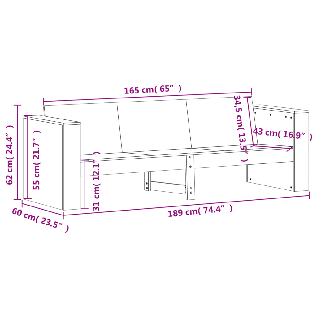 vidaXL Hagesofagruppe 2 deler hvit heltre furu