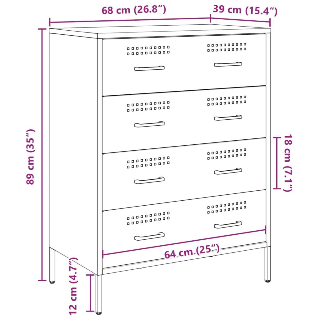 vidaXL Skjenk antrasitt 68x39x89 cm stål