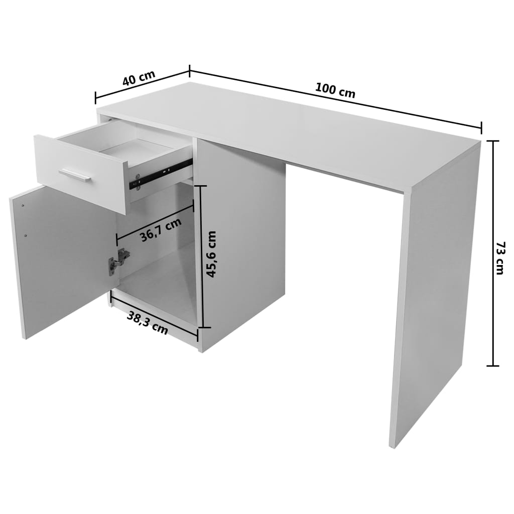 vidaXL Skrivebord med skuff og skap hvit 100x40x73 cm