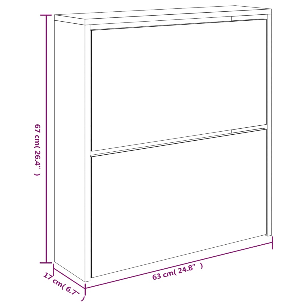 vidaXL Skoskap med speil 2 lag brun eik 63x17x67 cm