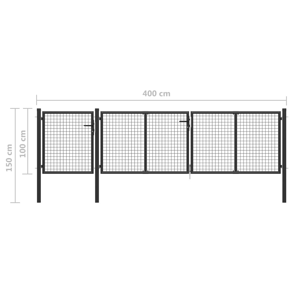 vidaXL Hageport stål 400x100 cm antrasitt