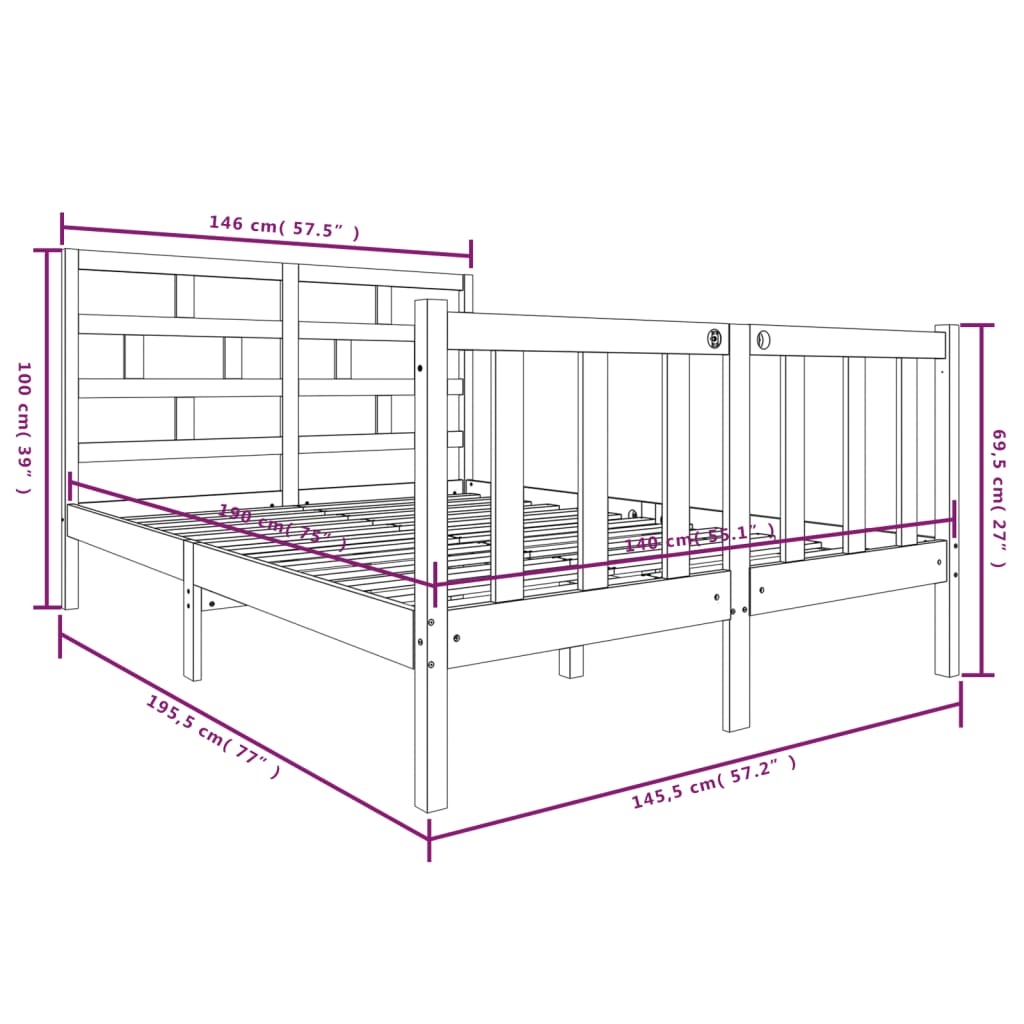 vidaXL Sengeramme heltre furu 140x190 cm