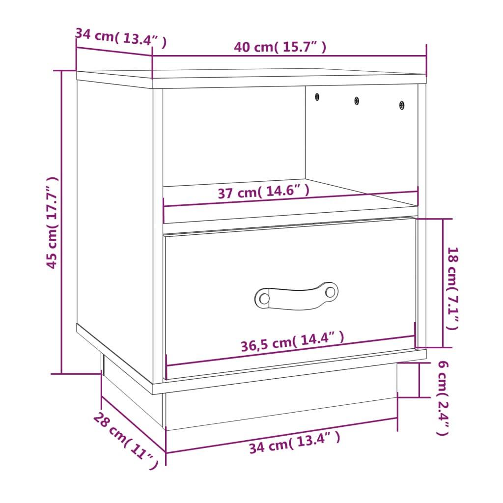 vidaXL Nattbord 2 stk svart 40x34x45 cm heltre furu