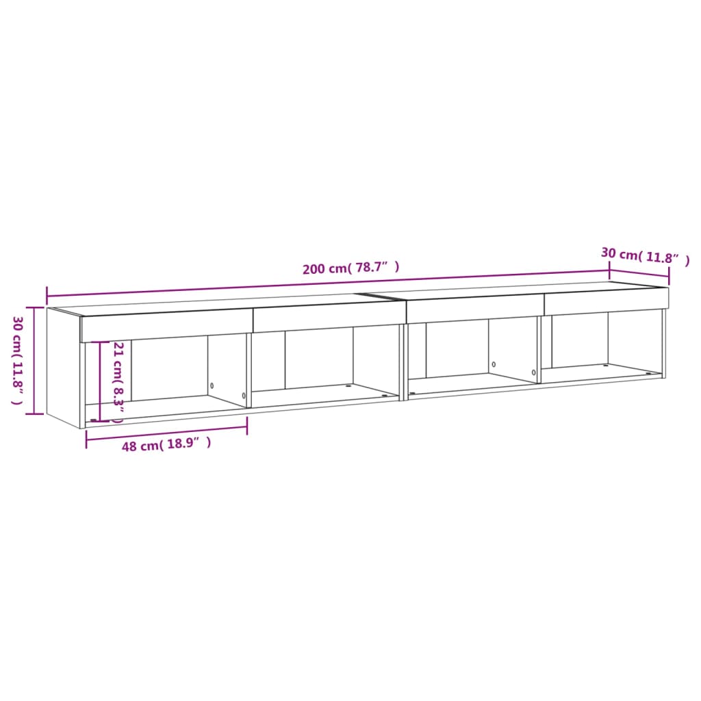 vidaXL TV-benker med LED-lys 2 stk hvit 100x30x30 cm