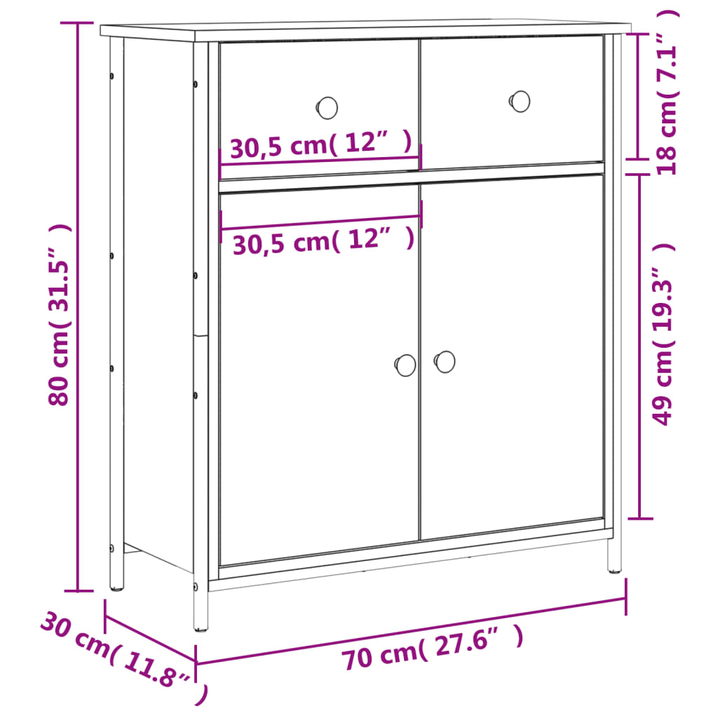 vidaXL Skjenk røkt eik 70x30x80 cm konstruert tre