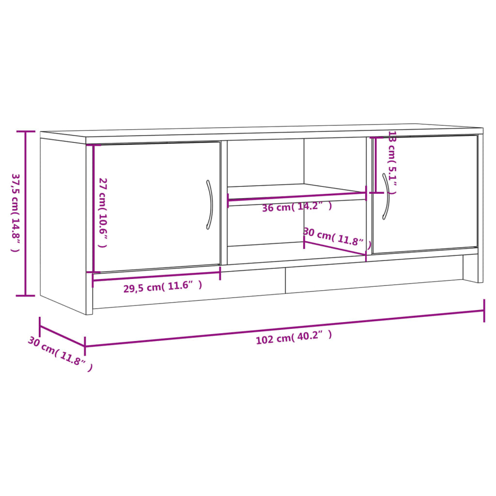 vidaXL TV-benk røkt eik 102x30x37,5 cm konstruert tre