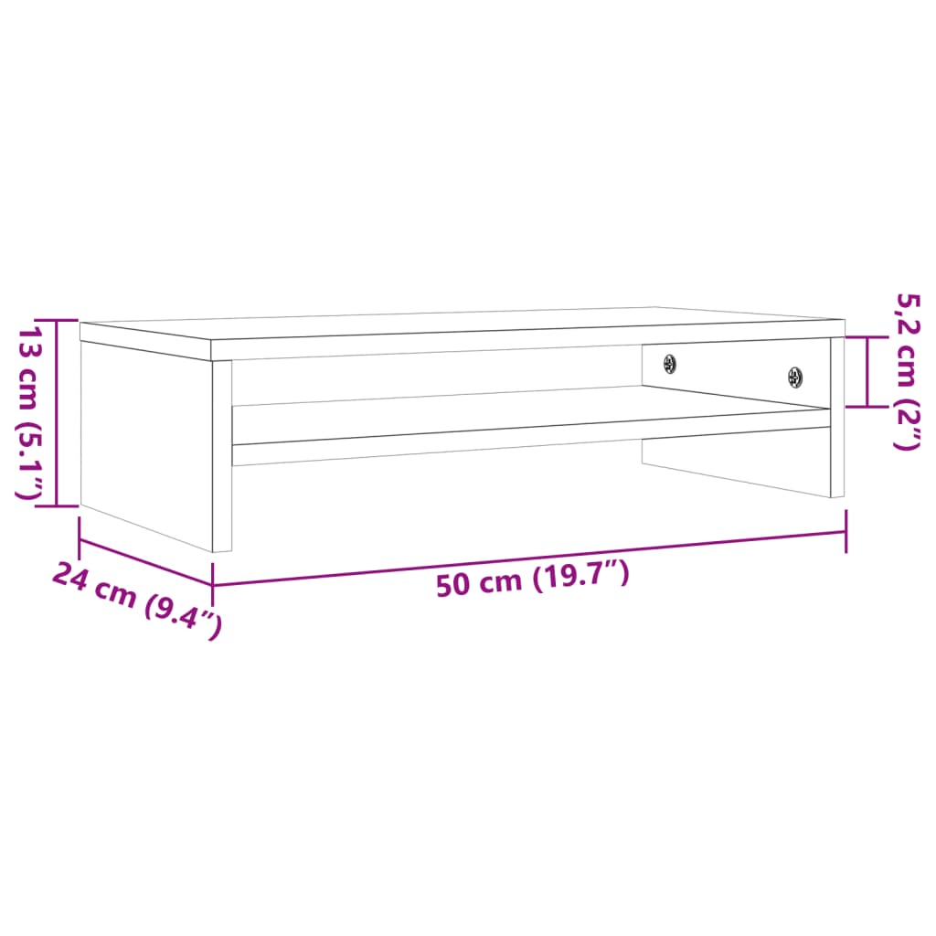 vidaXL Monitorstativ voksbrun 50x24x13 cm heltre furu