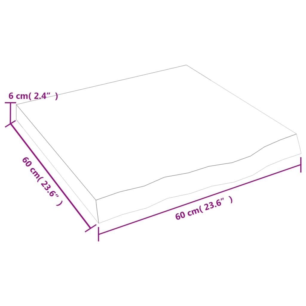 vidaXL Bordplate lysebrun 60x60x(2-6) cm behandlet heltre eik