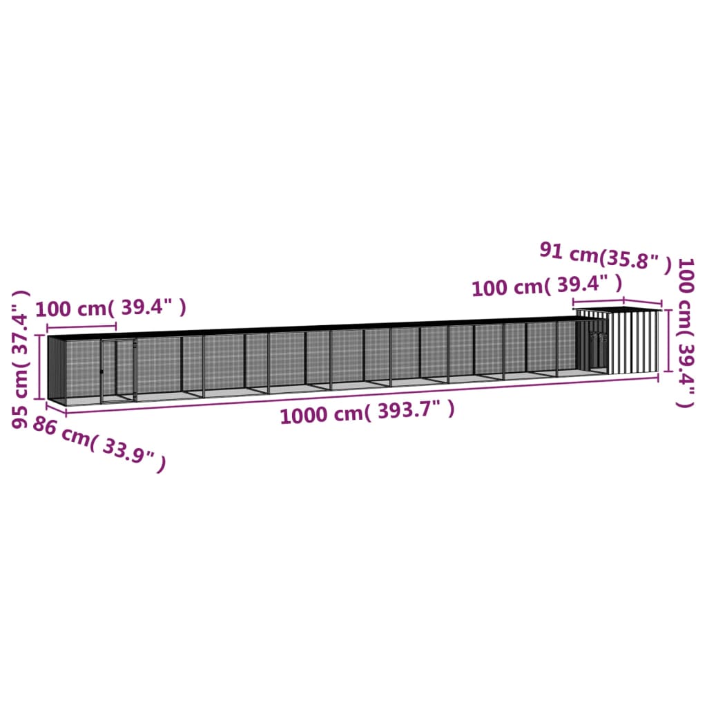 vidaXL Kyllingbur antrasitt 1000x91x100 cm galvanisert stål