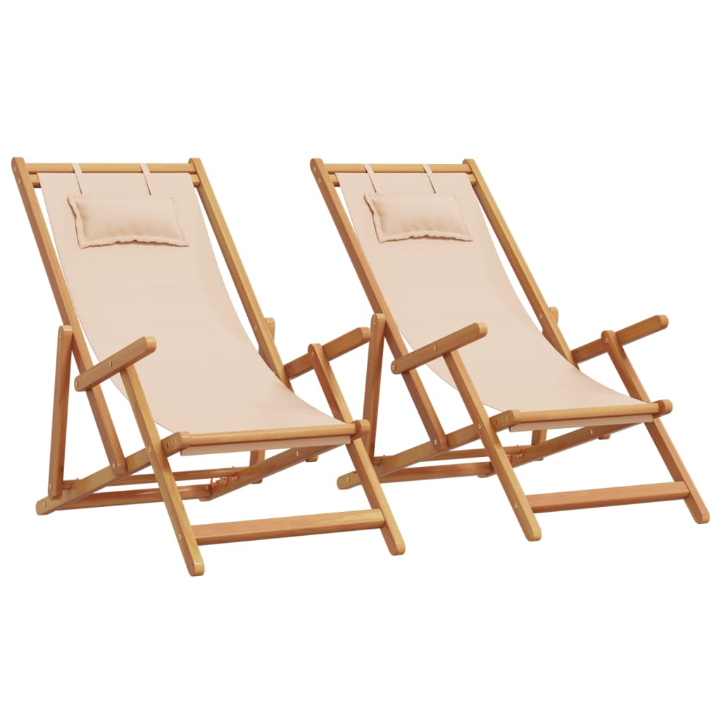 vidaXL Sammenleggbare strandstoler 2 stk beige stoff og heltre