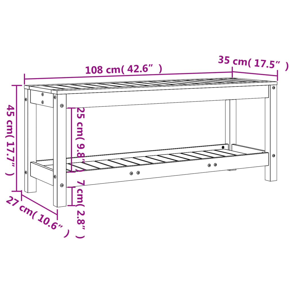 vidaXL Hagebenk svart 108x35x45 cm heltre furu