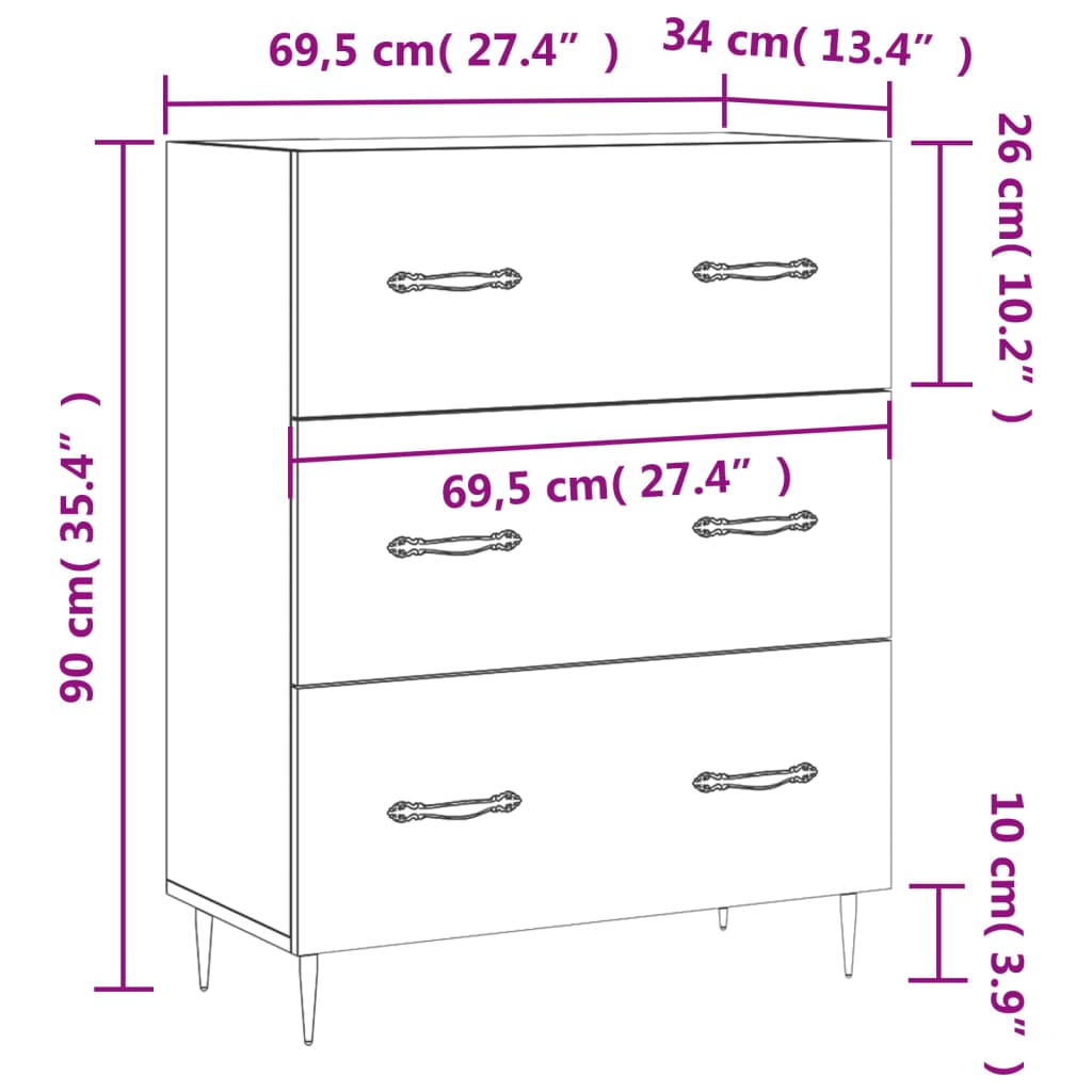 vidaXL Skjenk sonoma eik 69,5x34x90 cm konstruert tre