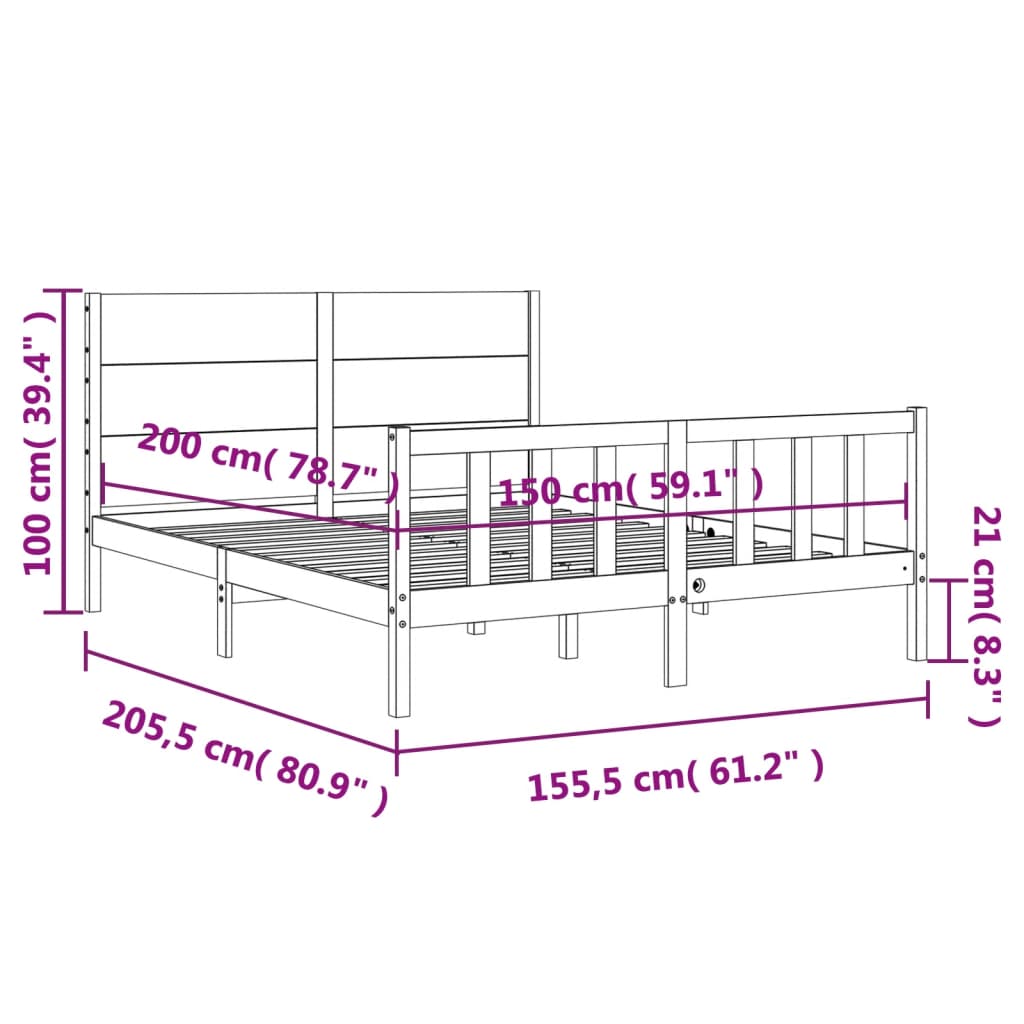 vidaXL Sengeramme med hodegavl 5FT King Size heltre