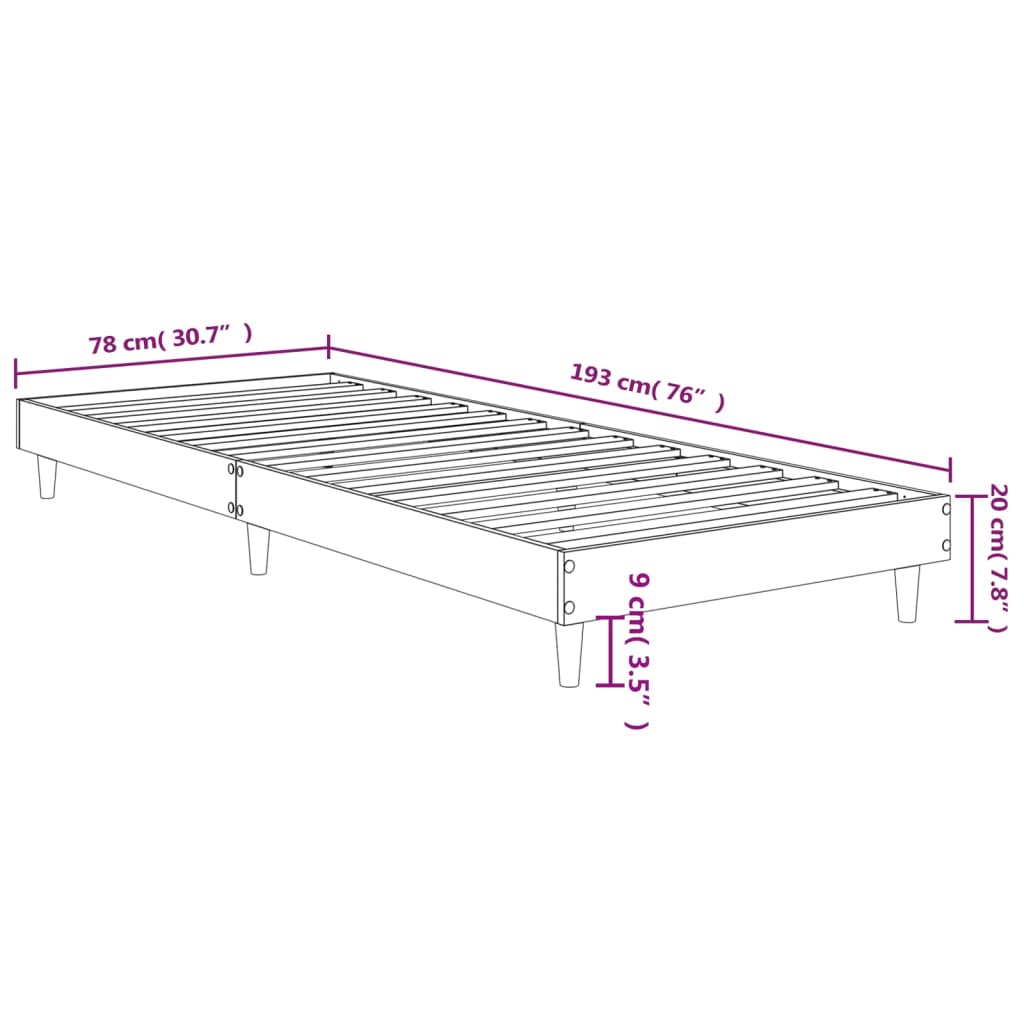 vidaXL Sengeramme uten madrass sonoma eik 75x190 cm konstruert tre