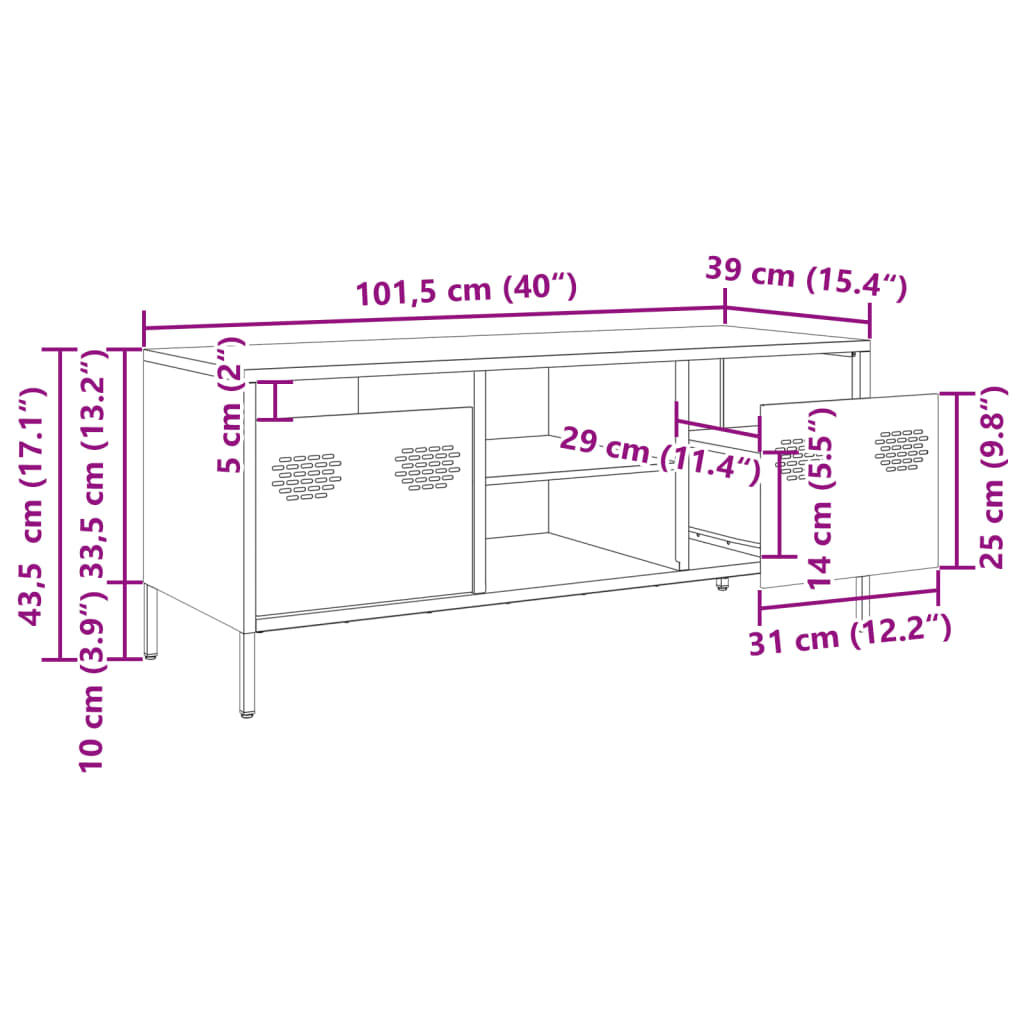 vidaXL TV-benk olivengrønn 101,5x39x43,5 cm kaldvalset stål