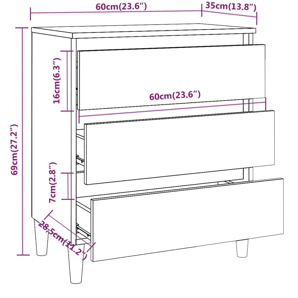 vidaXL Skjenk brun eik 60x35x69 cm konstruert tre