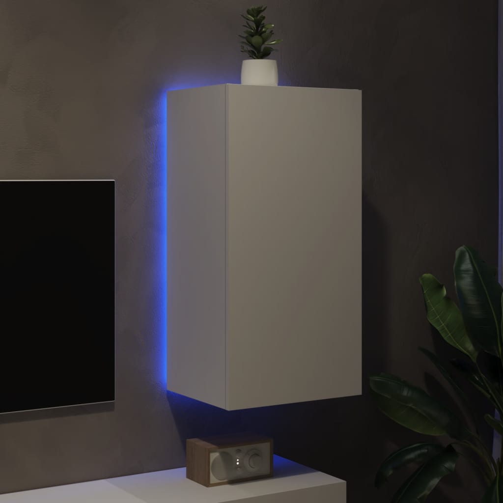 vidaXL Vegghengt TV-benk med LED hvit 40,5x35x80 cm