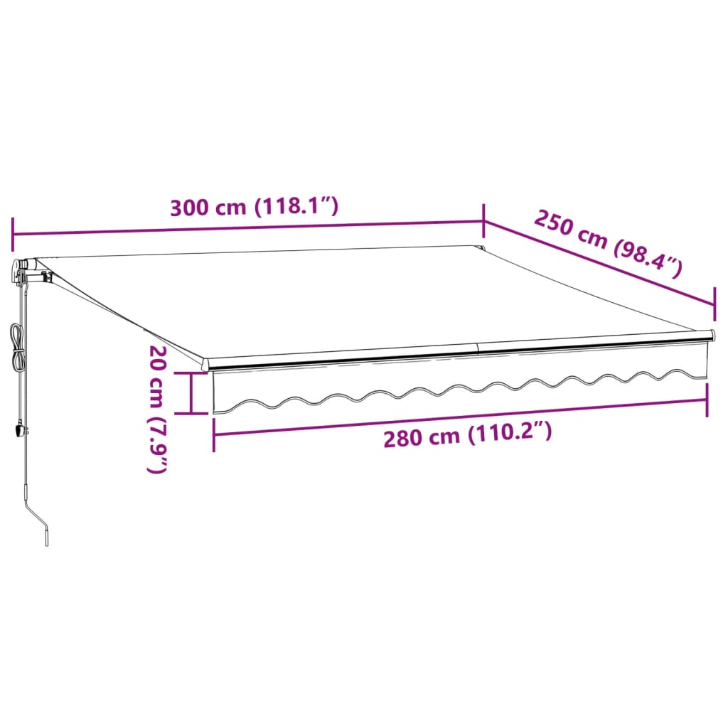 vidaXL Automatisk uttrekkbar markise med LED burgunder 300x250 cm