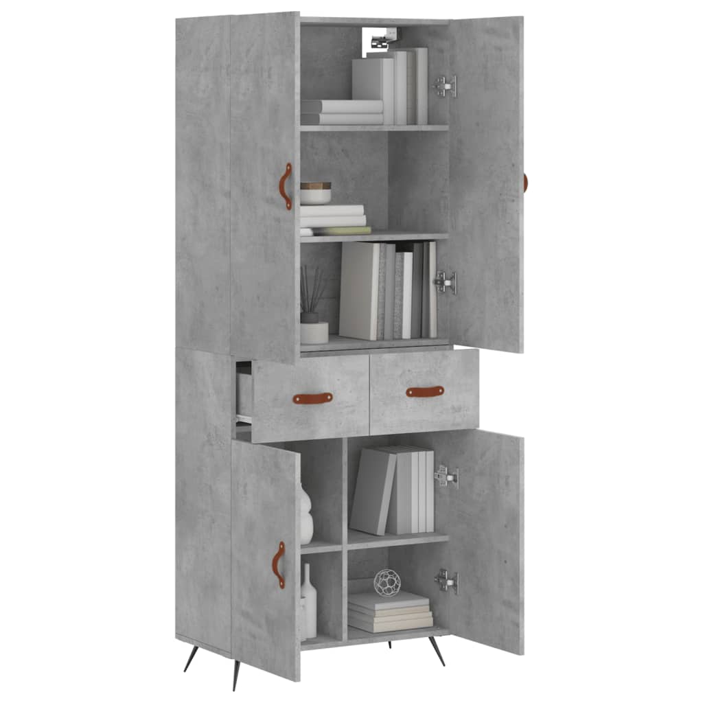 vidaXL Highboard betonggrå 69,5x34x180 cm konstruert tre