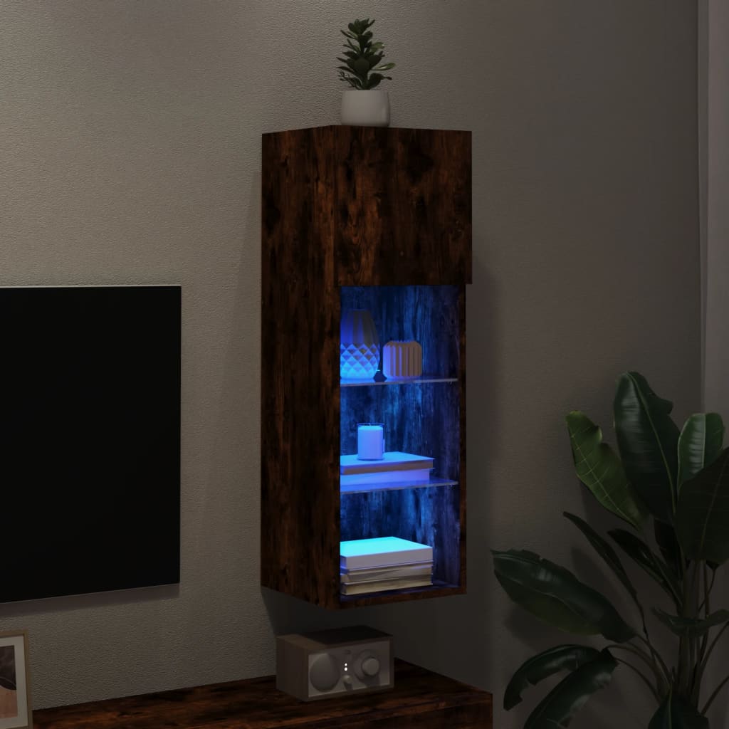 vidaXL TV-benk med LED-lys røkt eik 30,5x30x90 cm