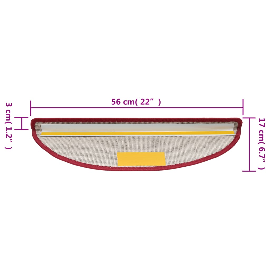 vidaXL Trappematter vinrød 15 stk 56x17x3 cm