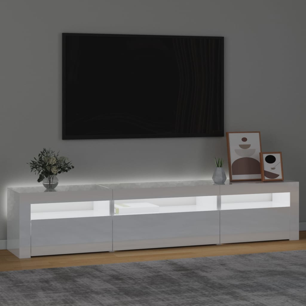 vidaXL TV-benk med LED-lys høyglans hvit 195 x 35 x 40 cm