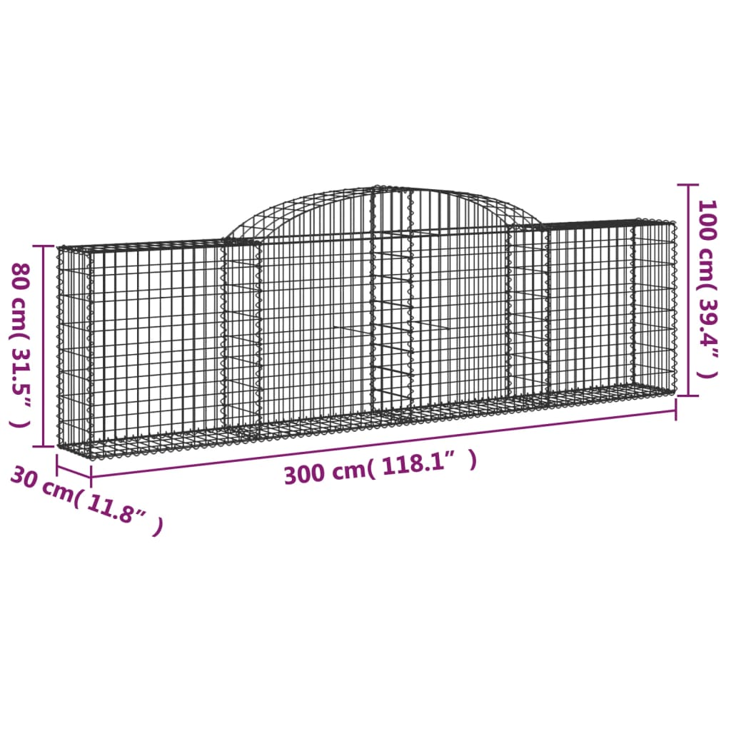 vidaXL Gabionkurver buede 11 stk 300x30x80/100 cm galvanisert jern