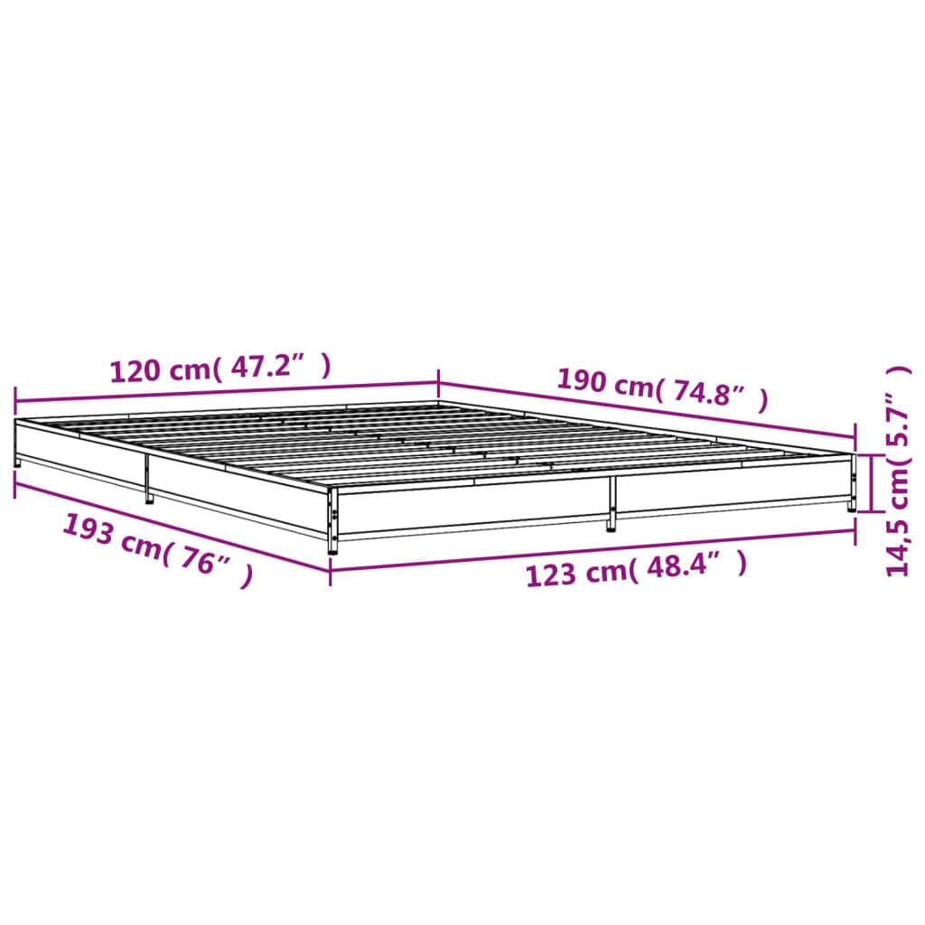 vidaXL Sengeramme sonoma eik 120x190 cm konstruert tre og metall