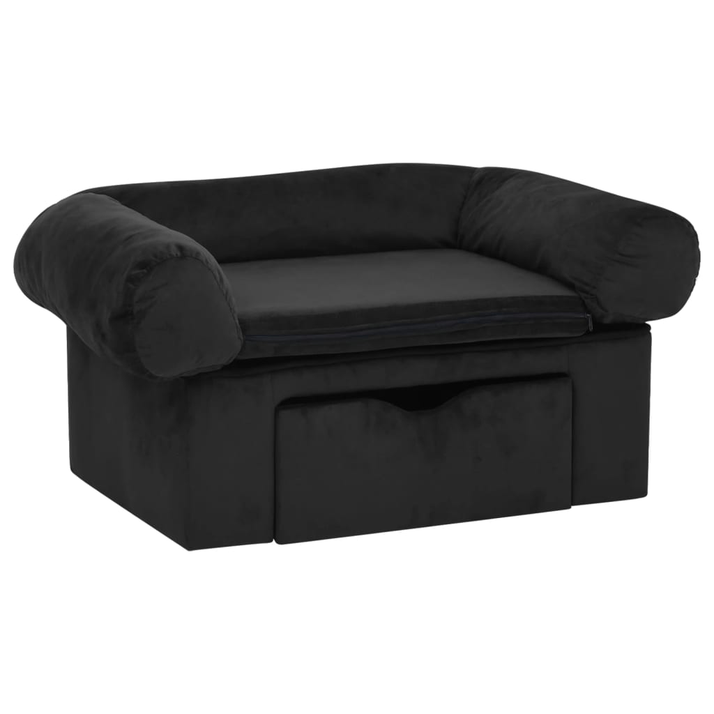 vidaXL Hundesofa med skuff svart 75x50x38 cm plysj