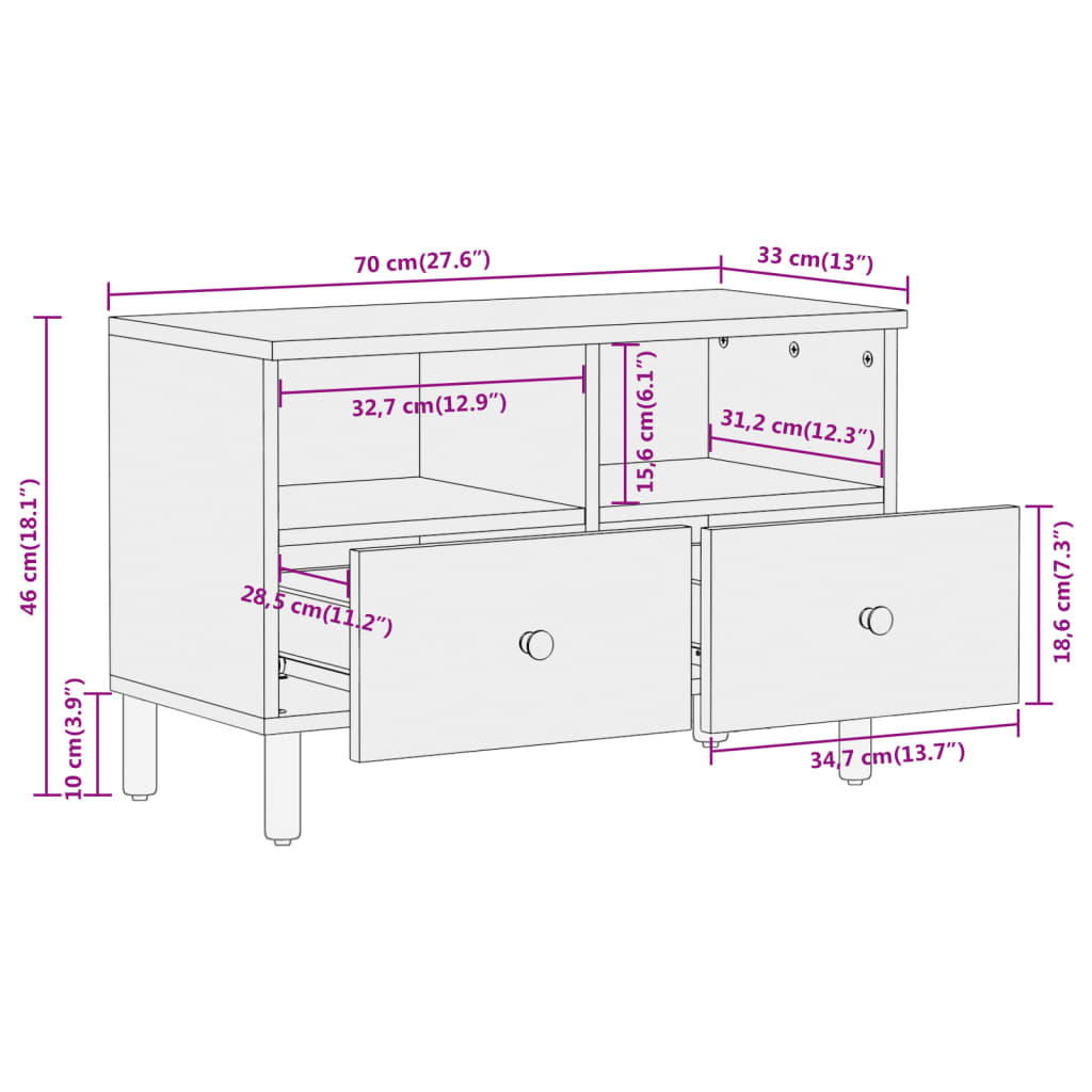 vidaXL TV-benk 70x33x46 cm heltre akasie