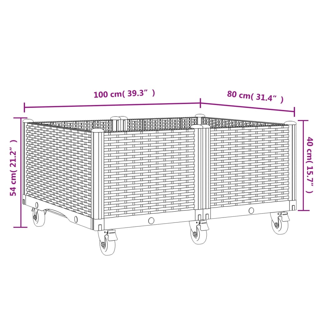 vidaXL Plantekasse med hjul grå 100x80x54 cm PP