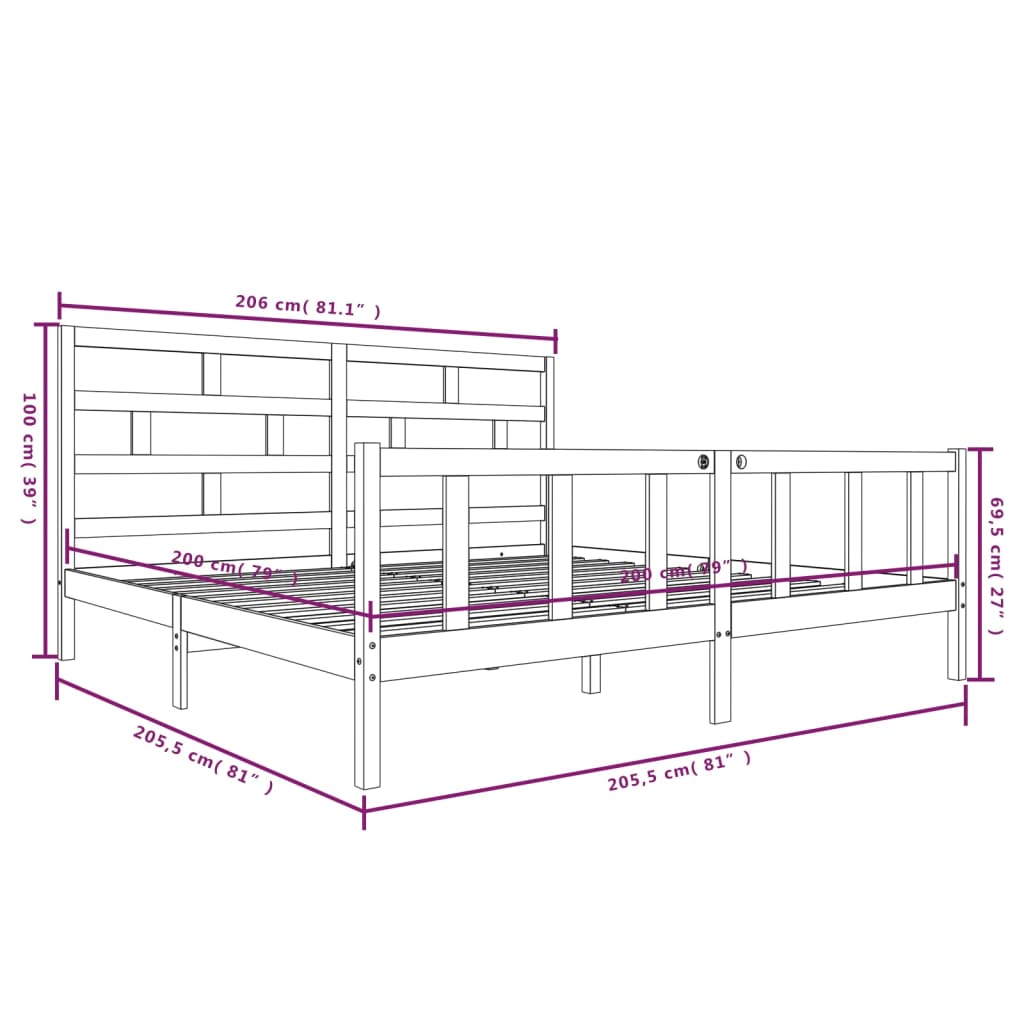 vidaXL Sengeramme heltre furu 200x200 cm