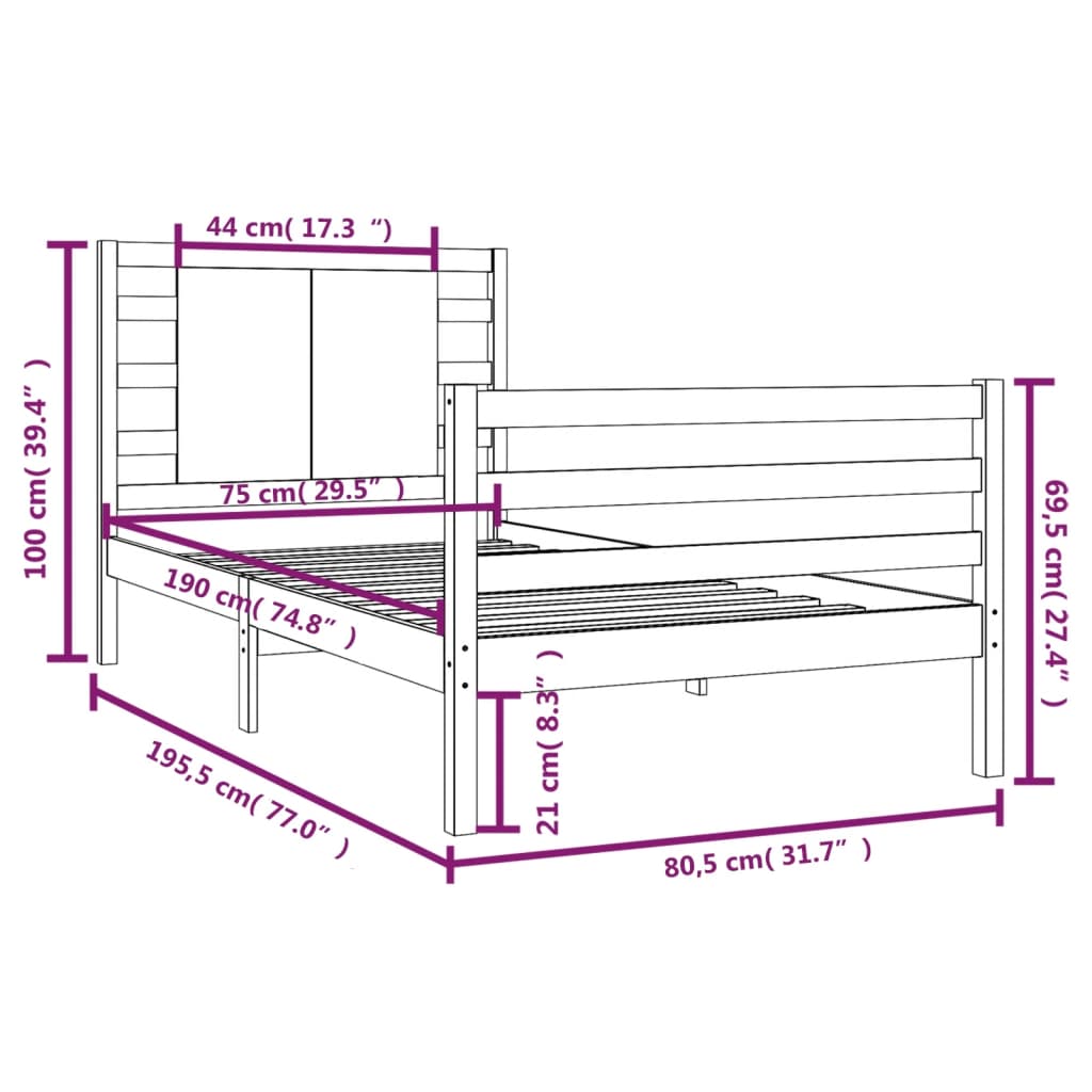 vidaXL Sengeramme heltre furu 75x190 cm Small Single