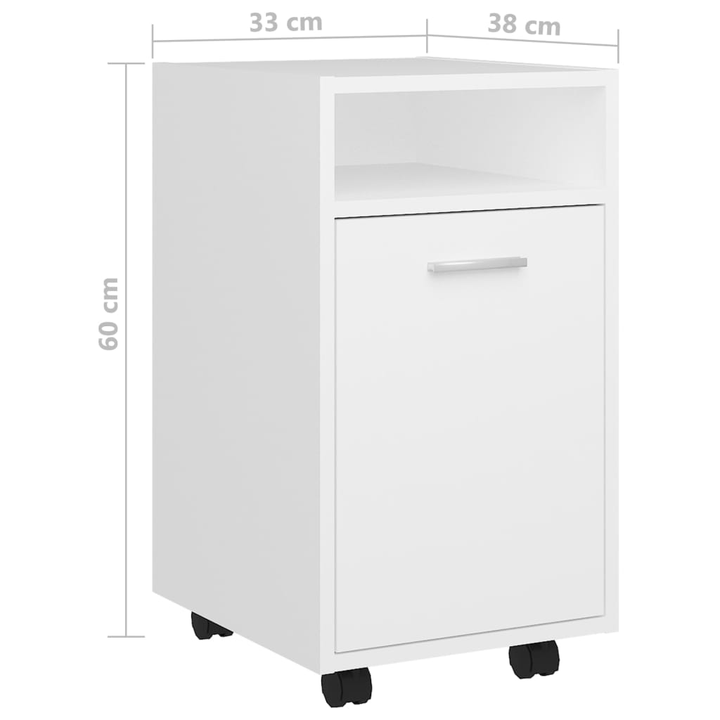 vidaXL Sideskap med hjul hvit 33x38x60 cm konstruert tre