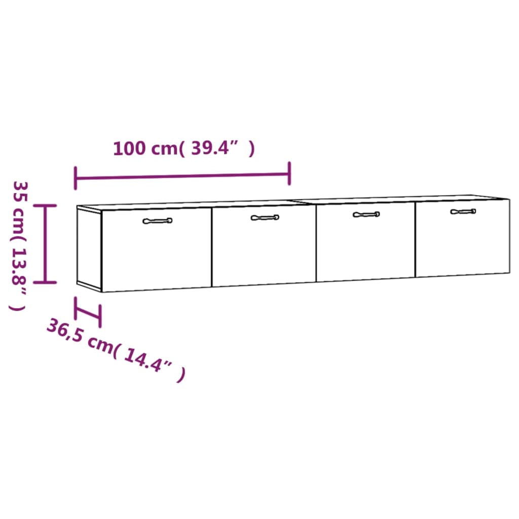 vidaXL Veggskap 2 stk svart 100x36,5x35 cm konstruert tre