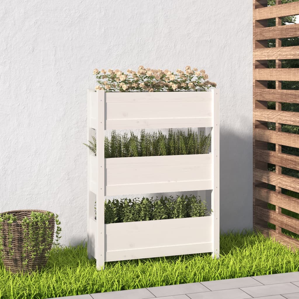 vidaXL Plantekasse hvit 77x25x104,5 cm heltre furu