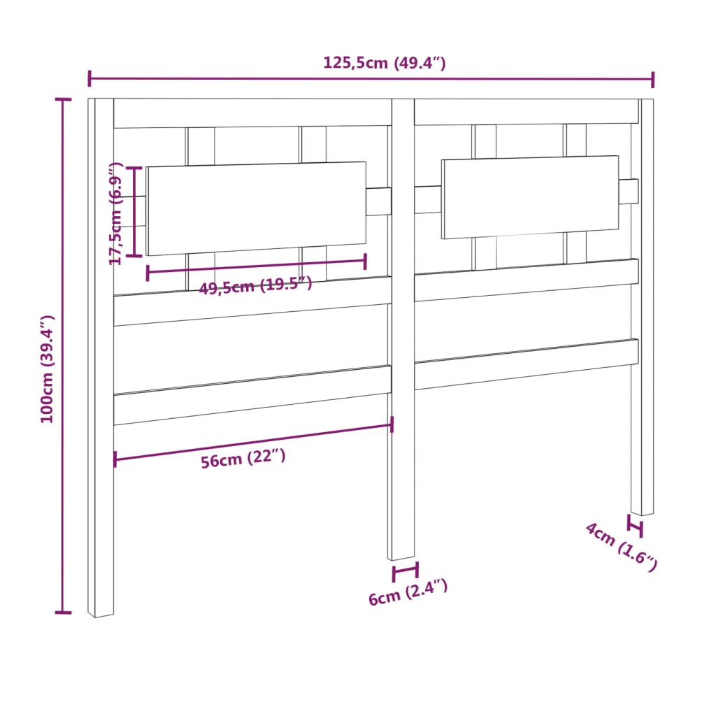 vidaXL Sengegavl honningbrun 125,5x4x100 cm heltre furu