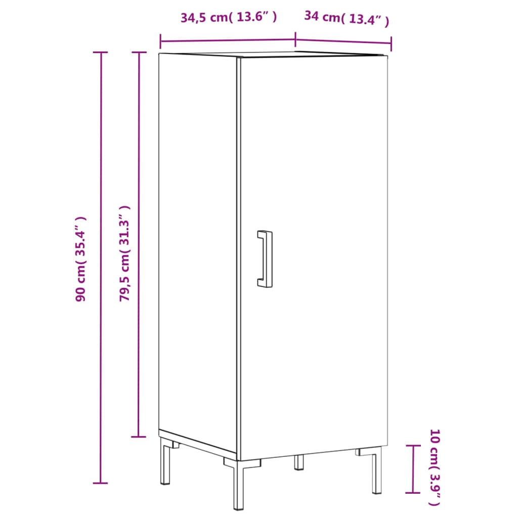 vidaXL Skjenk sonoma eik 34,5x34x90 cm konstruert tre