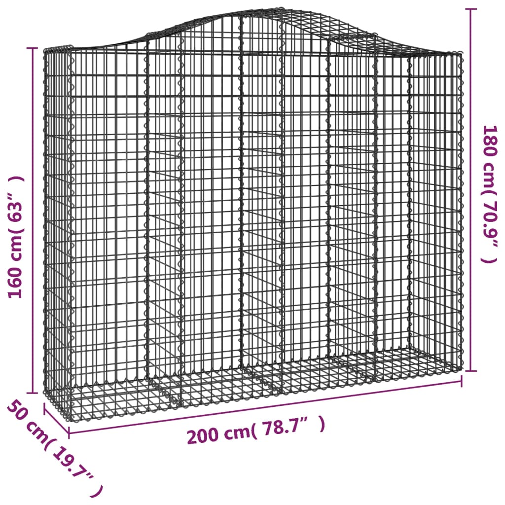 vidaXL Gabionkurv buet 200x50x160/180 cm galvanisert jern