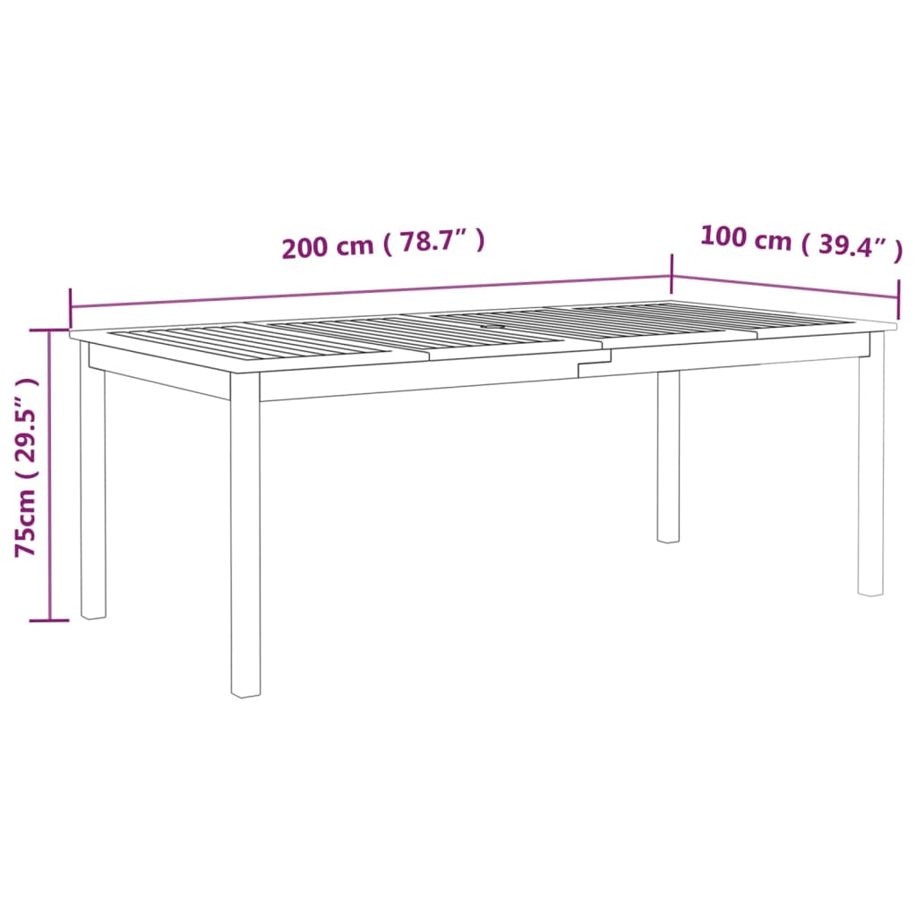 vidaXL Hagebord grå 200x100x75 cm heltre akasie