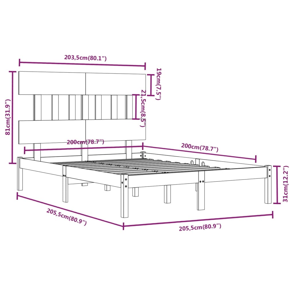 vidaXL Sengeramme heltre 200x200 cm