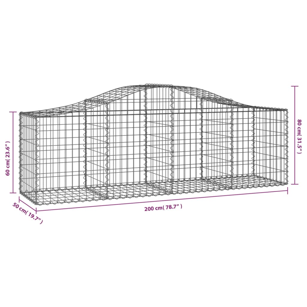 vidaXL Gabionkurver buede 4 stk 200x50x60/80 cm galvanisert jern