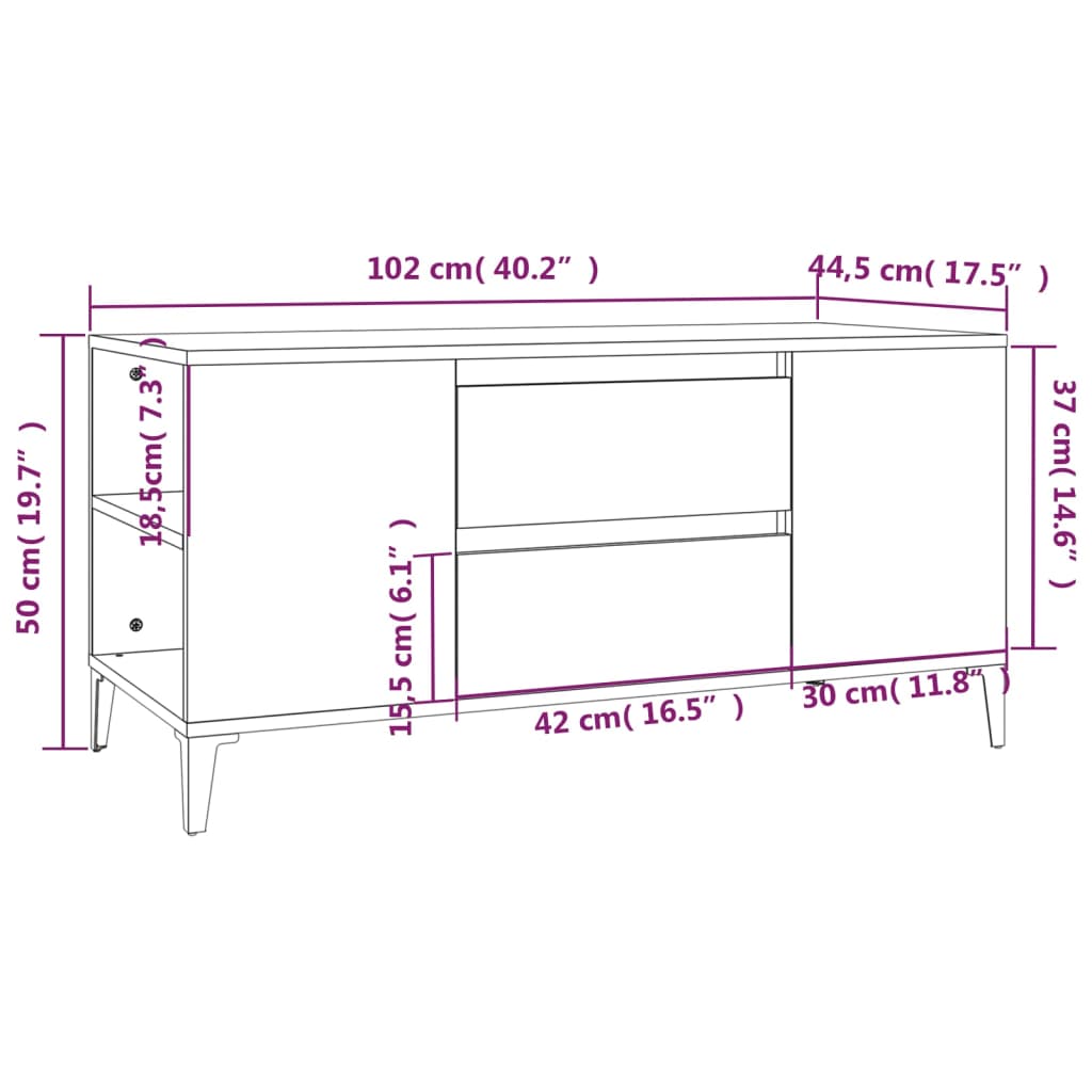 vidaXL TV-benk brun eik 102x44,5x50 cm konstruert tre