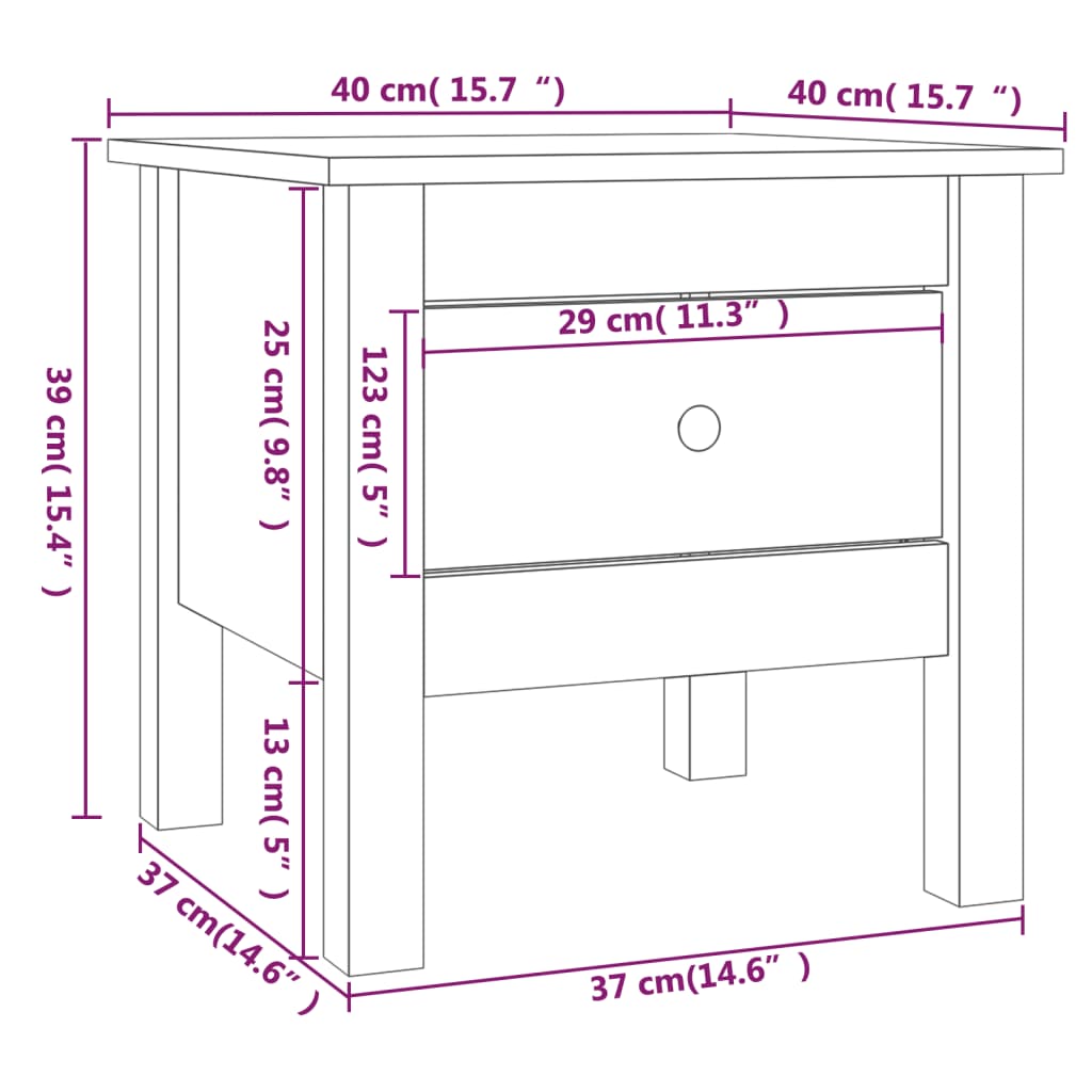 vidaXL Sidebord 2 stk svart 40x40x39 cm heltre furu