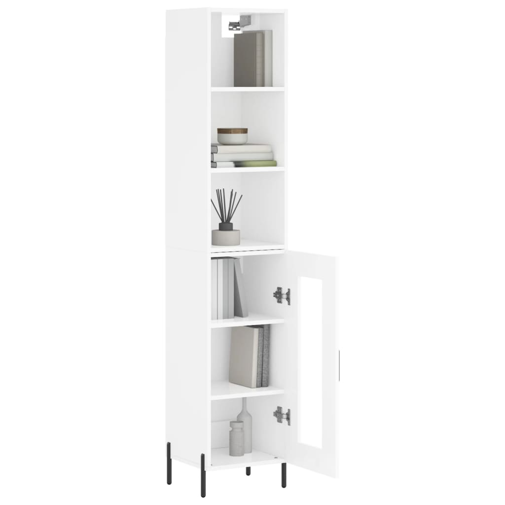 vidaXL Highboard høyglans hvit 34,5x34x180 cm konstruert tre